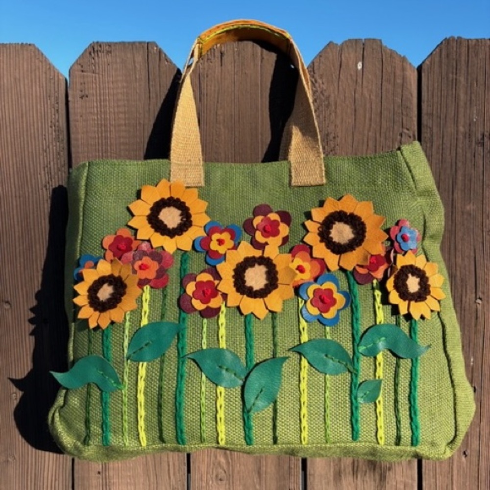 Canvas tote bag floral leather
